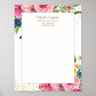 Eleganter rosa Glitzer Flora Letterhead Poster