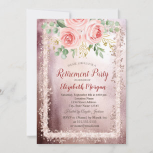Eleganter Rosa Glitzer Frame Retirement Einladung