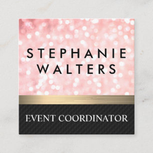 Eleganter rosa Glitzer Gold Bar Schwarzes Mesh Quadratische Visitenkarte