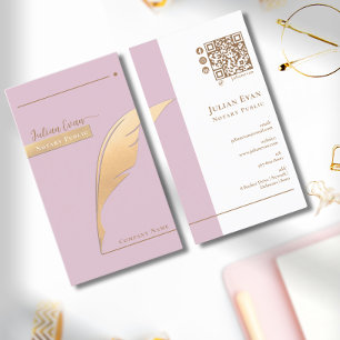 Eleganter rosa Glitzer Gold Quill Notary Public QR Visitenkarte