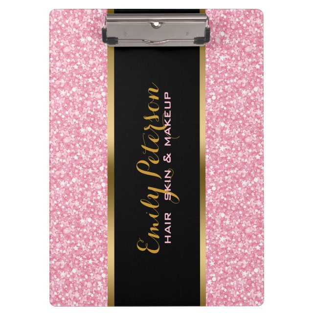 Eleganter rosa Glitzer Gold und Schwarze Akzente Klemmbrett (Vorderseite)