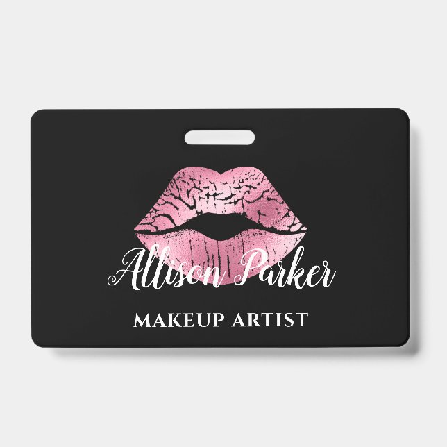 Eleganter rosa Glitzer Kiss Makeup Artist Ausweis (Vorderseite)