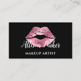 Eleganter rosa Glitzer Kiss Makeup Artist Visitenkarte
