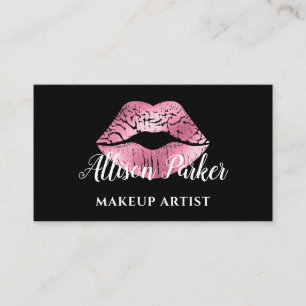 Eleganter rosa Glitzer Kiss Makeup Artist Visitenkarte
