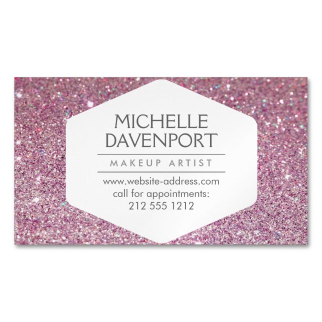 Eleganter rosa Glitzer Magnetic Business Card Magnetische Visitenkarte (Vorderseite)