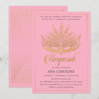 Eleganter Rosa Glitzer Masquerade Quinceañera Einladung
