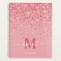 Eleganter rosa Glitzer Mit Monogramm Name