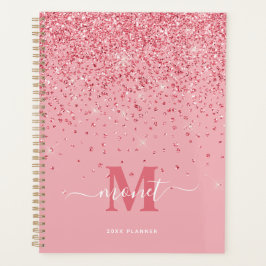 Eleganter rosa Glitzer Mit Monogramm Name Planer