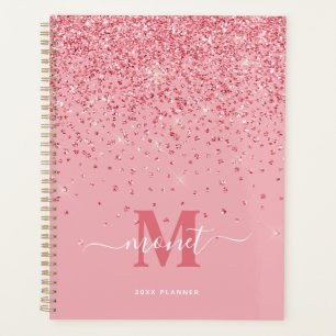 Eleganter rosa Glitzer Mit Monogramm Name Planer