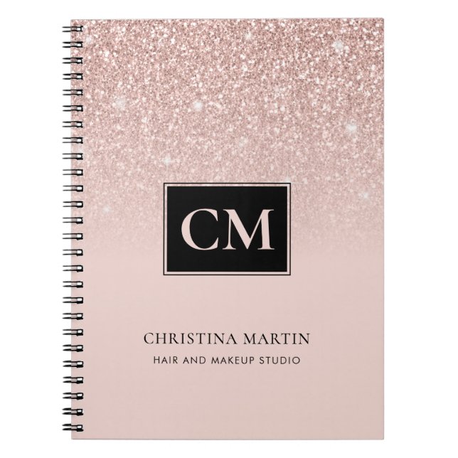 Eleganter Rosa Glitzer Ombre Monogram Notebook Notizblock (Vorderseite)