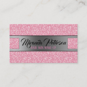 Eleganter rosa Glitzer Silver Stripe Visitenkarte