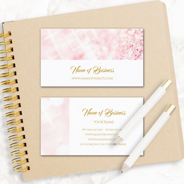 Eleganter Rosa Glitzer Sparkle Bokeh Goldenes Skri Visitenkarte (Elegant Pink Glitter Sparkle Bokeh Gold Script Business Cards)