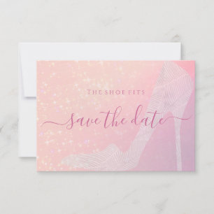 Eleganter rosa glitzernder Aschenputtel-Schuh Märc Save The Date