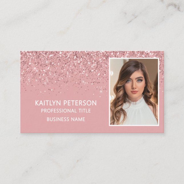 Eleganter rosa-glitzernder Foto-QR-Code  Visitenkarte (Vorderseite)