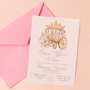 Eleganter Rosa Gold Floral Prinzessin 1. Geburtsta Einladung