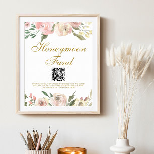Eleganter Rosa Gold Floral Wedding Honeymoon Fund Poster