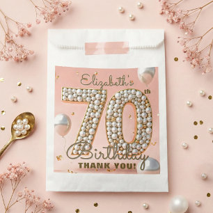 Eleganter Rosa-Gold-Perlen 70. Geburtstag Danke sc Geschenktütchen