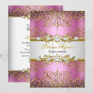 Eleganter Rosa Gold Vintage Glamour Quinceanera Einladung