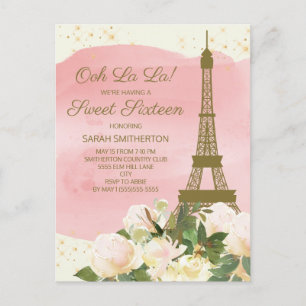 Eleganter rosa goldener Eiffelturm Paris Sweet 16 Postkarte