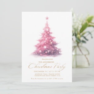 Eleganter rosa goldener Weihnachtsbaum Winter Einladung