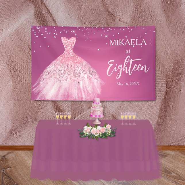 Eleganter Rosa Gown Glitzer 18. Geburtstag Banner (Von Creator hochgeladen)