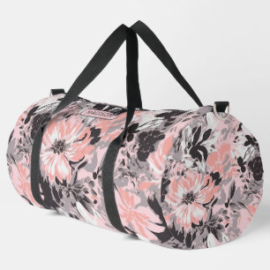 Eleganter rosa, graue, florale Muster Personalisie Duffle Bag