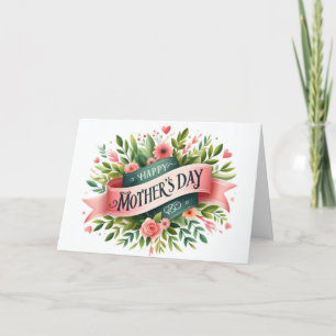Eleganter Rosa Grüne Muttertag Feiertagskarte