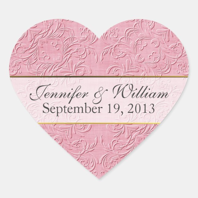 Eleganter rosa Heart Custom Wedding Sticker (Vorderseite)