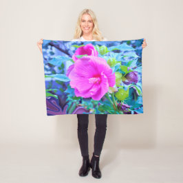 Eleganter Rosa Hibiskus Blume mit Aqua Foliage Fleecedecke