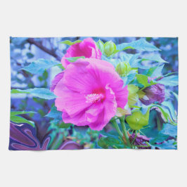 Eleganter Rosa Hibiskus Blume mit Aqua Foliage Geschirrtuch