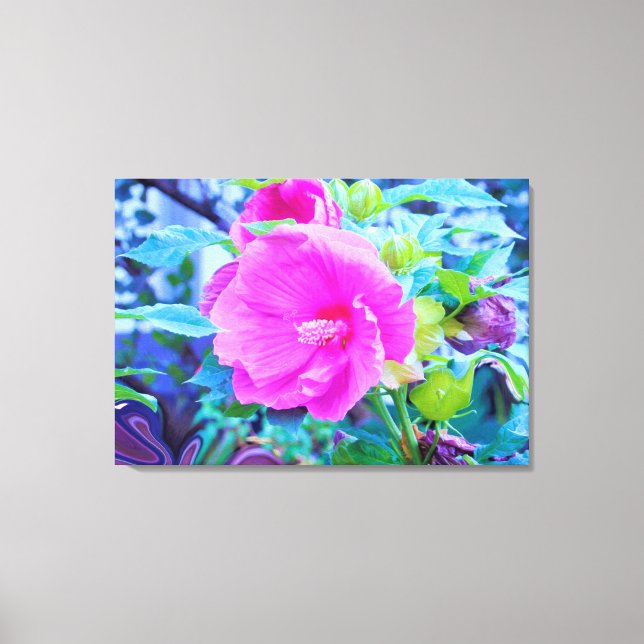 Eleganter Rosa Hibiskus Blume mit Aqua Foliage Leinwanddruck (Vorderseite)