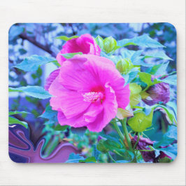 Eleganter Rosa Hibiskus Blume mit Aqua Foliage Mousepad