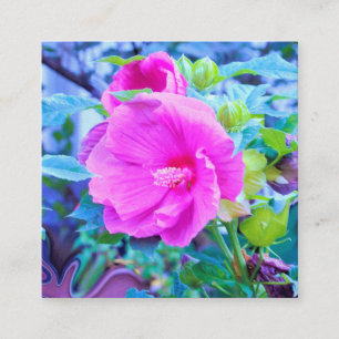 Eleganter Rosa Hibiskus Blume mit Aqua Foliage Quadratische Visitenkarte