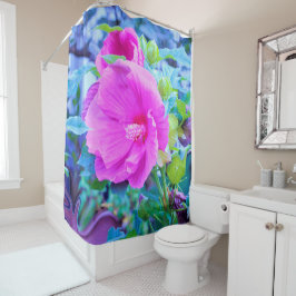 Eleganter rosa Hibiskus mit Wavy Blue Foliage Duschvorhang