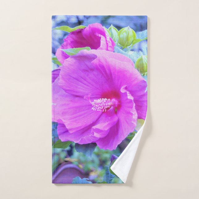 Eleganter rosa Hibiskus mit Wavy Blue Foliage Handtuch (Handtuch)