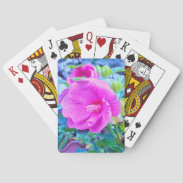 Eleganter rosa Hibiskus mit Wavy Blue Foliage Spielkarten