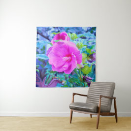 Eleganter rosa Hibiskus mit Wavy Blue Foliage Wandteppich