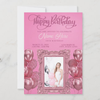 Eleganter rosa individueller Foto-Teen-Geburtstag  Einladung