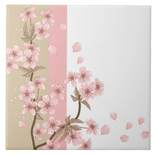 Eleganter rosa Kirschblütenzweig Fliese