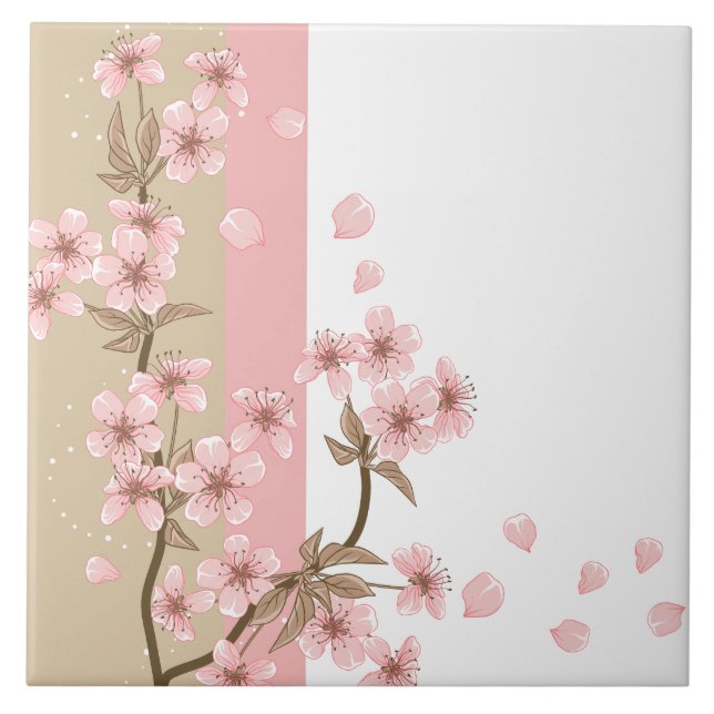 Eleganter rosa Kirschblütenzweig Fliese (Vorderseite)