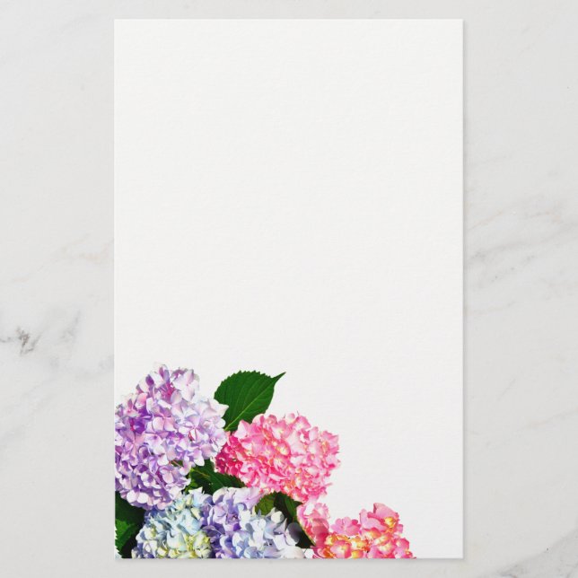 Eleganter, rosa, lila-blauer Hydrangea-Bouquet Briefpapier (Vorderseite)