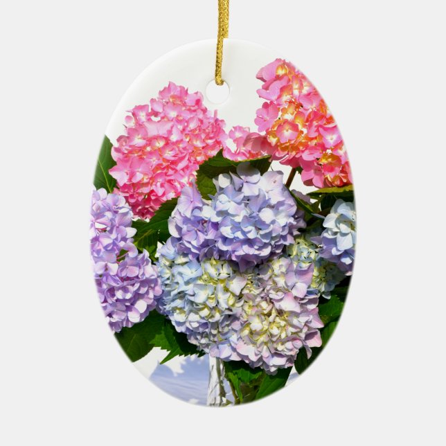 Eleganter, rosa, lila-blauer Hydrangea-Bouquet Keramikornament (Vorne)