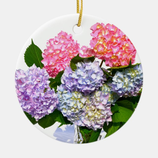 Eleganter, rosa, lila-blauer Hydrangea-Bouquet Keramikornament (Vorne)