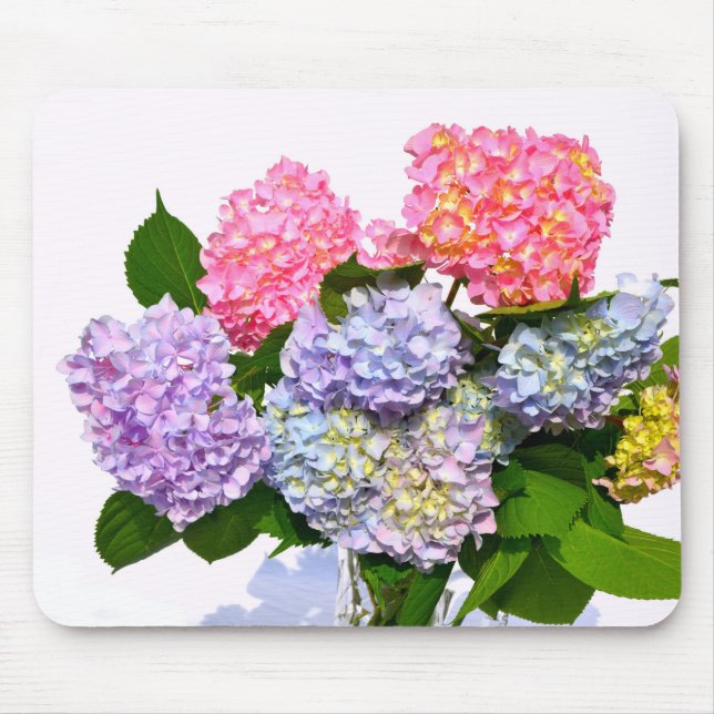 Eleganter, rosa, lila-blauer Hydrangea-Bouquet Mousepad (Vorne)