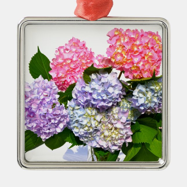 Eleganter, rosa, lila-blauer Hydrangea-Bouquet Silbernes Ornament (Vorne)