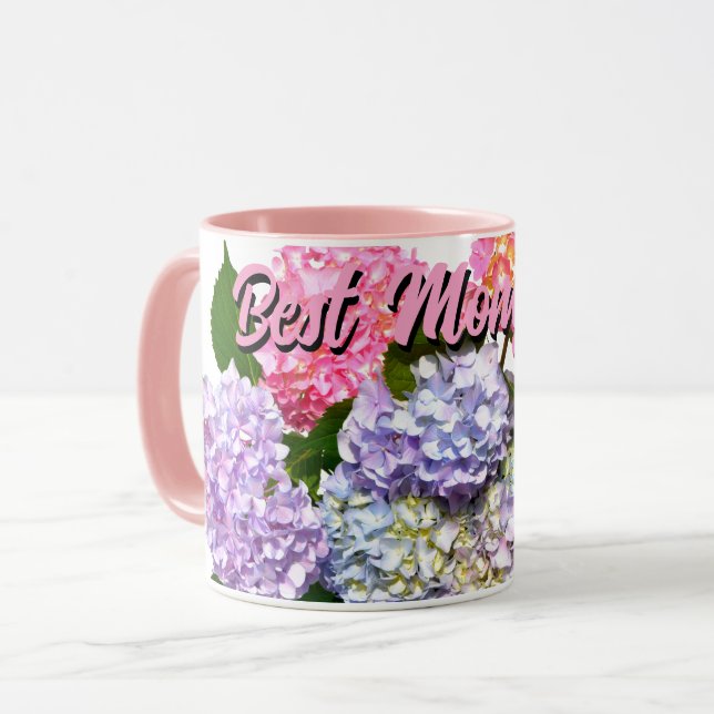 Eleganter, rosa, lila-blauer Hydrangea-Bouquet Tasse (Vorderseite Links)
