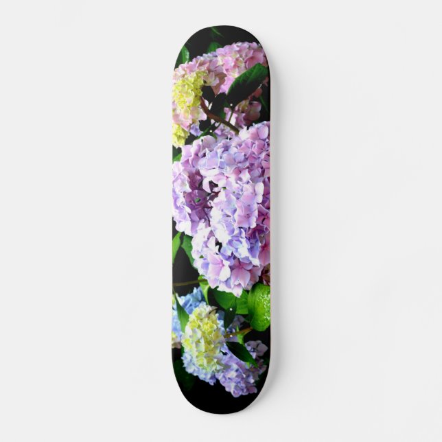 Eleganter, rosa, lila blauer Hydrangea-Garten Skateboard (Vorderseite)