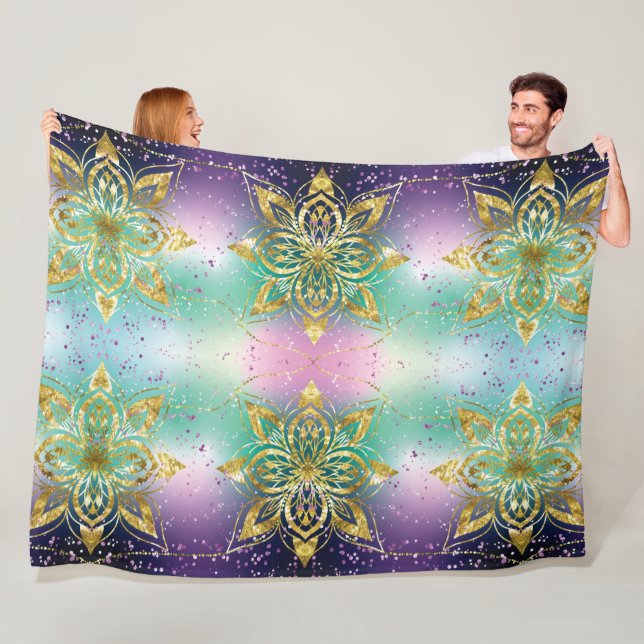 Eleganter Rosa lila grüner Urlaub Snowflakes Stars Fleecedecke (Beispiel)