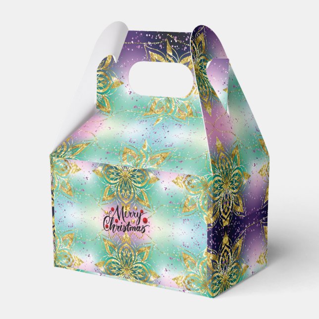 Eleganter Rosa lila grüner Urlaub Snowflakes Stars Geschenkschachtel (Vorderseite)