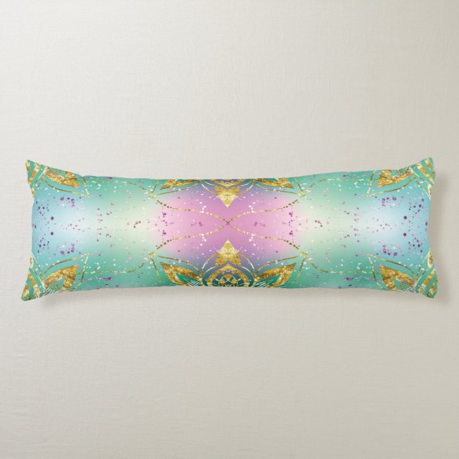 Eleganter Rosa lila grüner Urlaub Snowflakes Stars Seitenschläferkissen (Vorderseite)